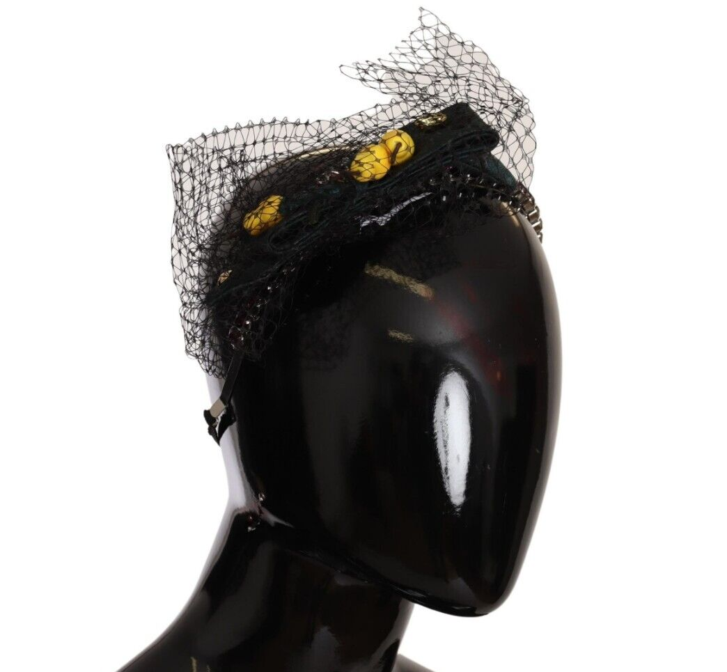 Dolce & Gabbana Silver Tiara Crystals Fruits Black Mesh Diadem Headband