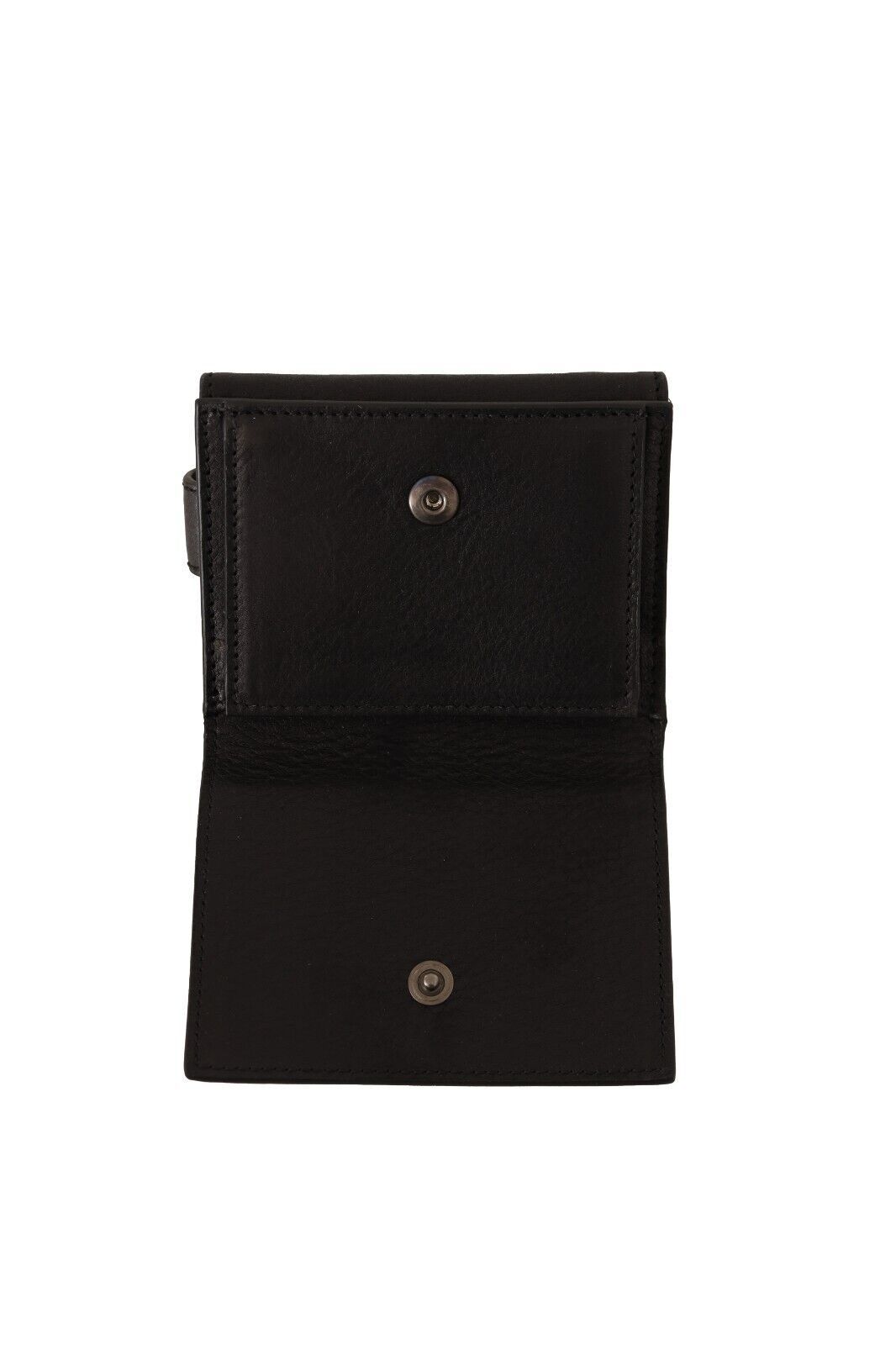 Dolce &amp; Gabbana Schwarzes Leder-Trifold-Portemonnaie mit Gürtelriemen und Multi-Kit-Geldbörse