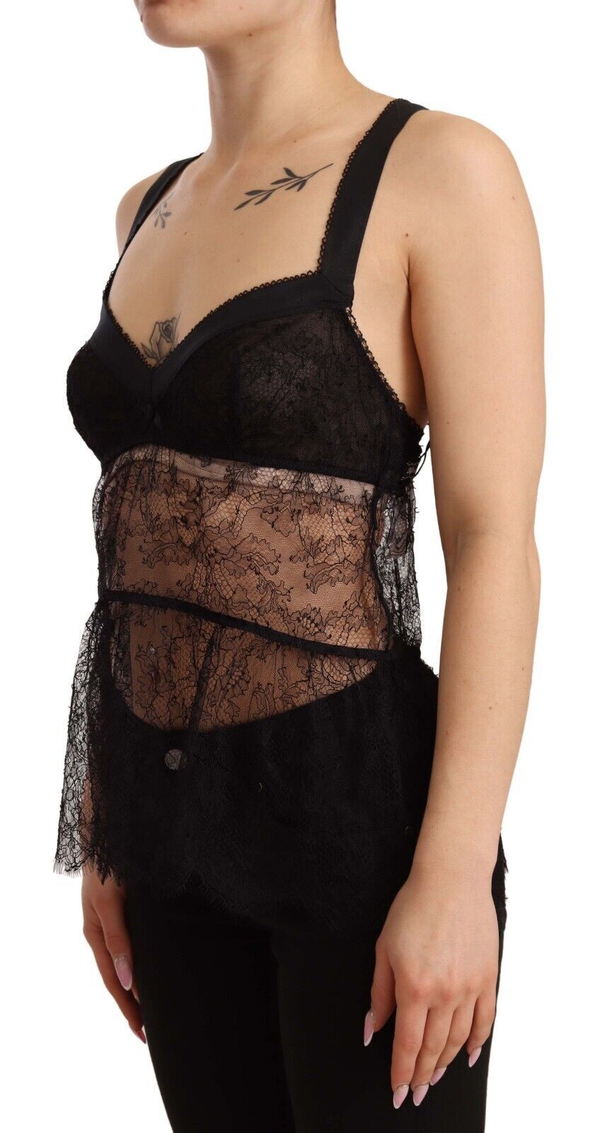 Dolce & Gabbana Black Silk Lace Babydoll 나일론 란제리 탑