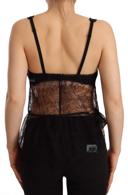 Dolce & Gabbana Black Silk Lace Babydoll 나일론 란제리 탑