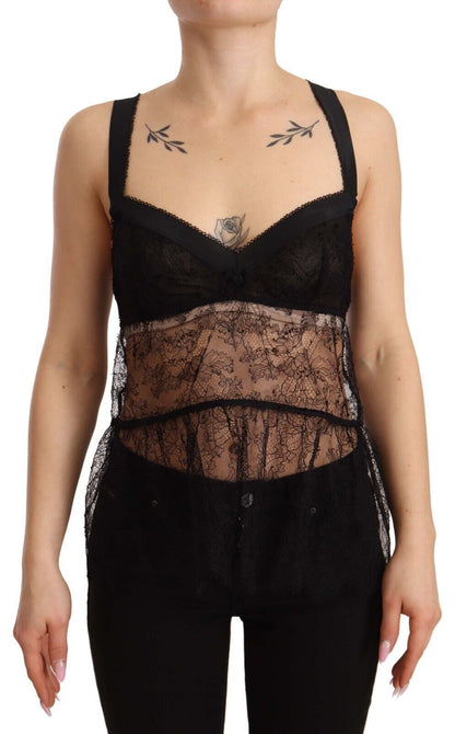 Dolce & Gabbana Black Silk Lace Babydoll 나일론 란제리 탑