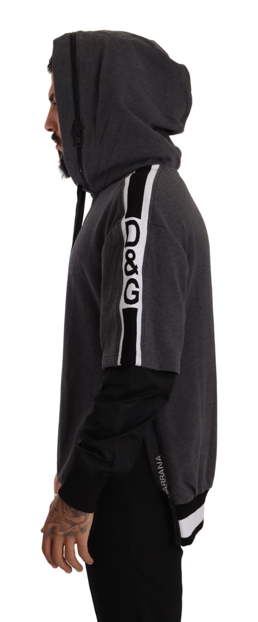 Dolce &amp; Gabbana grau-schwarzer Baumwoll-Kapuzenpullover #DGMILLENNIALS