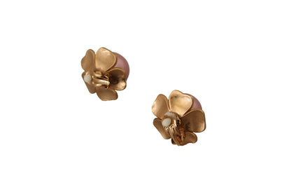 Dolce & Gabbana Gold Tone Maxi Faux Pearl Floral Clip-on Jewelry Earrings