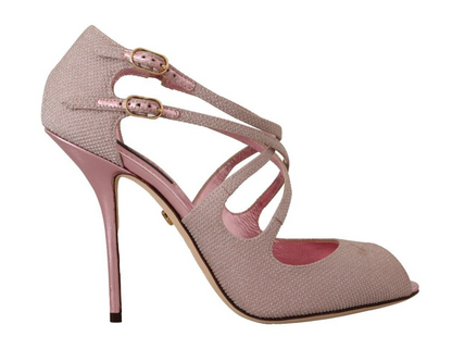 Dolce & Gabbana Pink Glitter Peep Toe High Heels Sandals