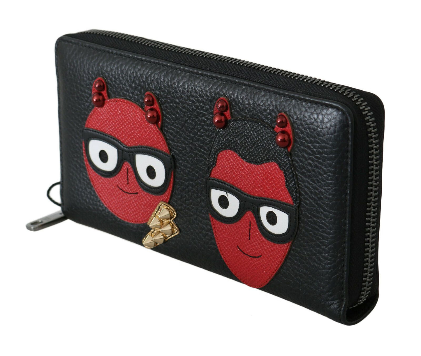 Dolce &amp; Gabbana Schwarz-Rotes Leder #DGFAMILY Continental-Geldbörse mit Reißverschluss