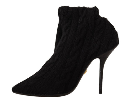 Dolce & Gabbana Black Stretch Socks Knee High Booties Shoes