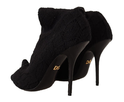 Dolce & Gabbana Black Stretch Socks Knee High Booties Shoes