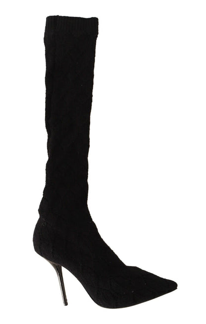 Dolce & Gabbana Black Stretch Socks Knee High Booties Shoes