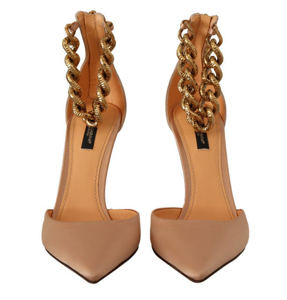 Dolce &amp; Gabbana Beige High Heels Pumps mit Knöchelkettenriemen