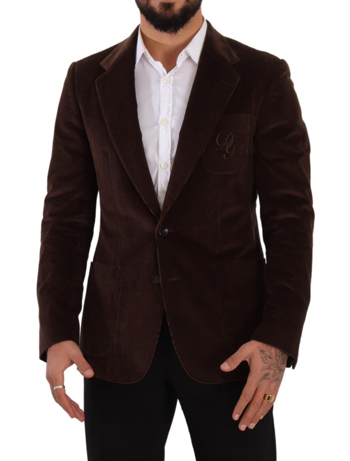 Dolce & Gabbana Brown Corduroy Slim Fit 코트 DG 로고 Blazer