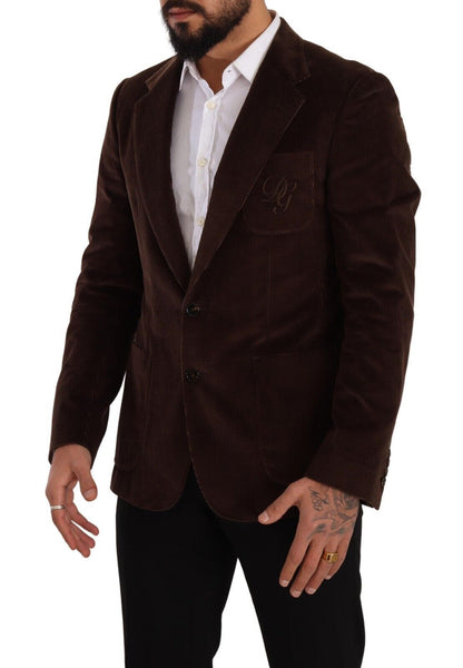 Dolce & Gabbana Brown Corduroy Slim Fit 코트 DG 로고 Blazer