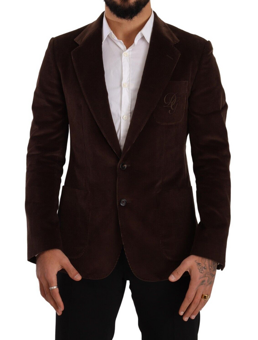 Dolce & Gabbana Brown Corduroy Slim Fit 코트 DG 로고 Blazer