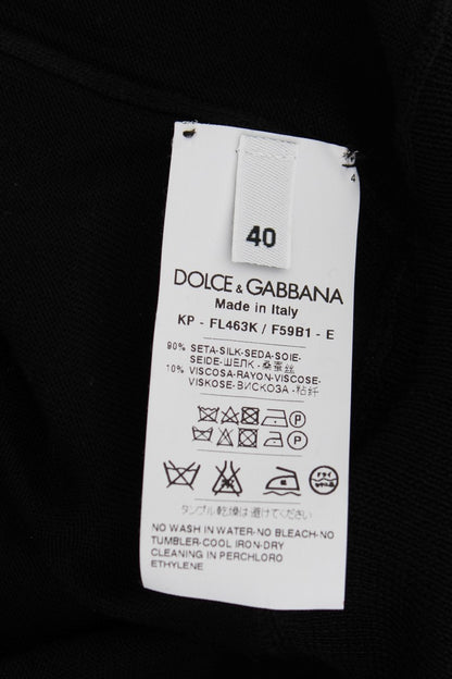 Dolce &amp; Gabbana Poloshirt aus schwarzer Seide mit Blumenstickerei