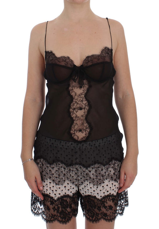 Dolce & Gabbana Black Silk Lace Babydoll 란제리 탑