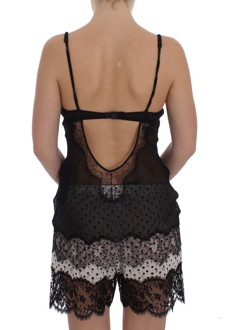 Dolce & Gabbana Black Silk Lace Babydoll 란제리 탑