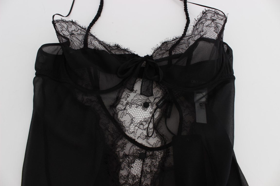 Dolce & Gabbana Black Silk Lace Babydoll 란제리 탑