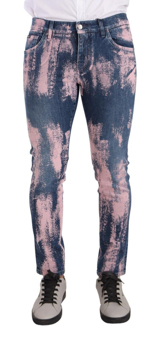 Dolce & Gabbana Blue Pink Tie Dye Cotton Skinny Denim Jeans