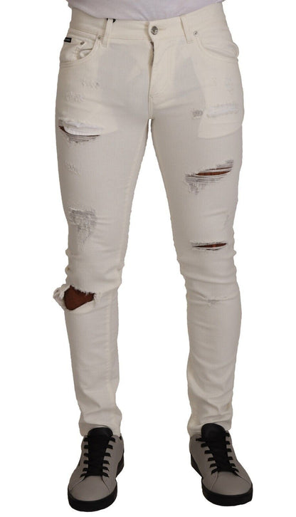 Dolce &amp; Gabbana Weiße Tattered Skinny Jeans aus Baumwolle für Herren