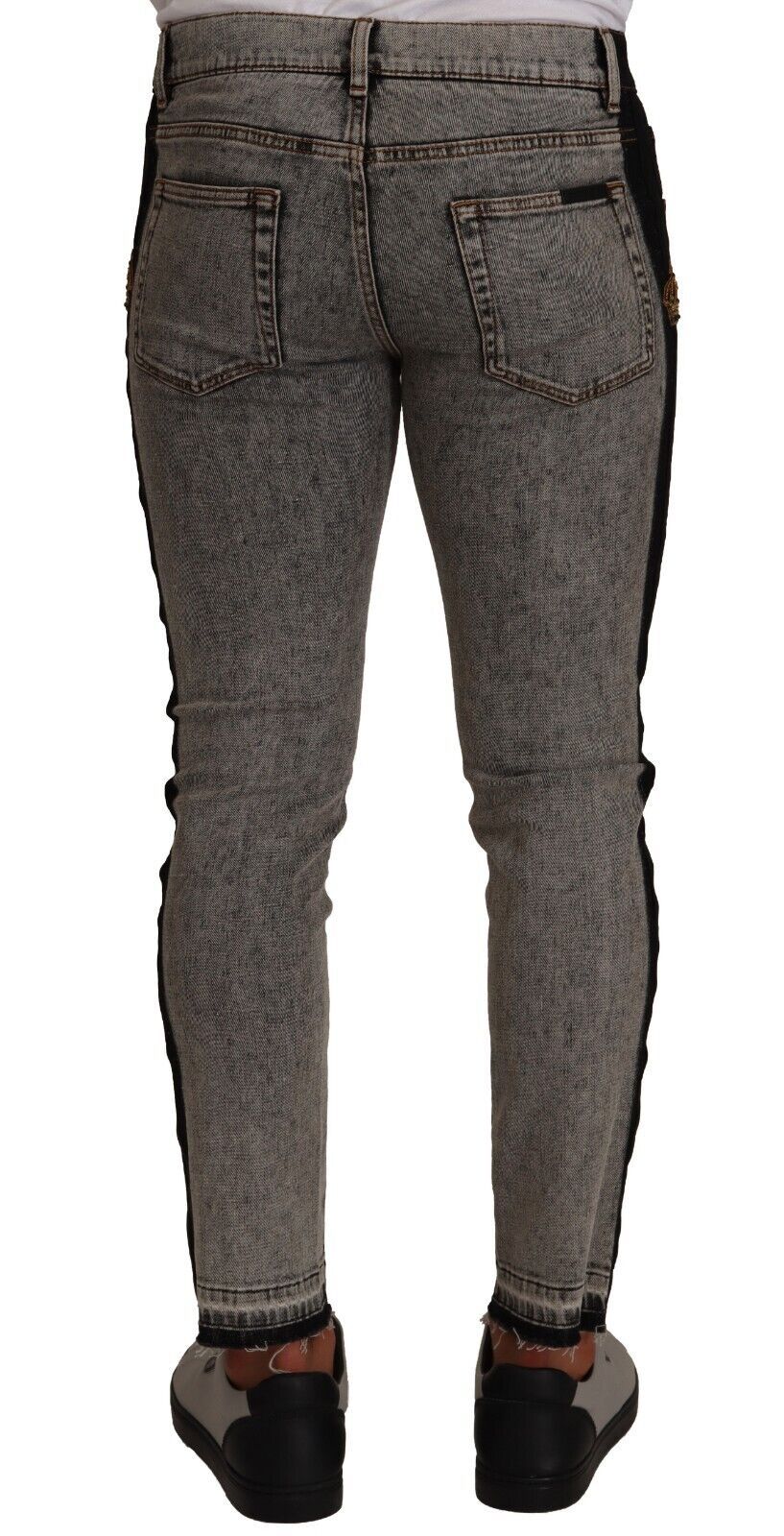 Dolce &amp; Gabbana Skinny-Jeans aus grauem Wash-Denim mit Kronenverzierung