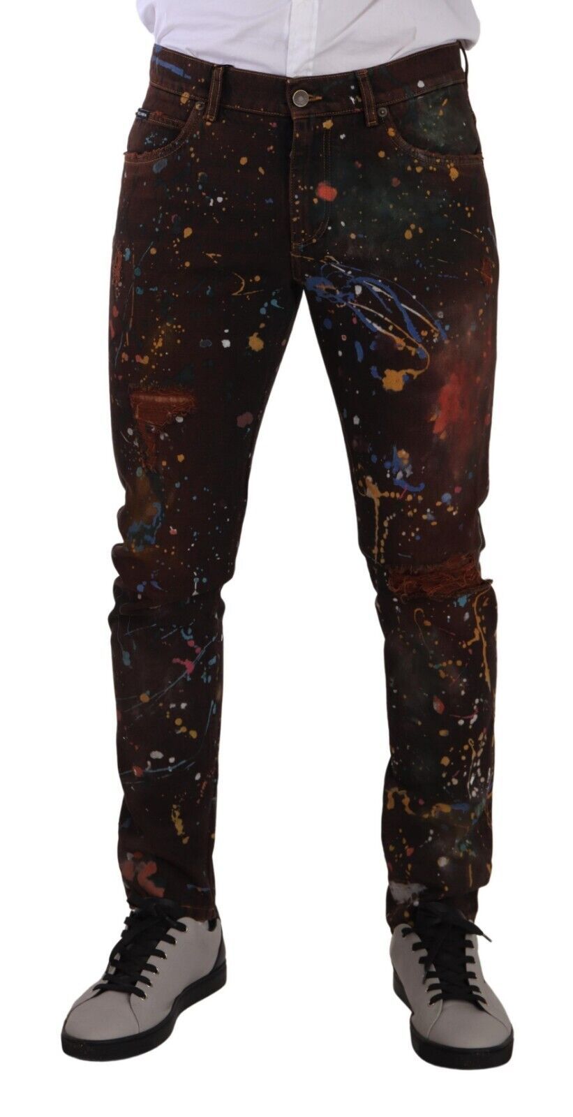 Dolce &amp; Gabbana Brown Color Splash Cotton Regular Denim-Jeans