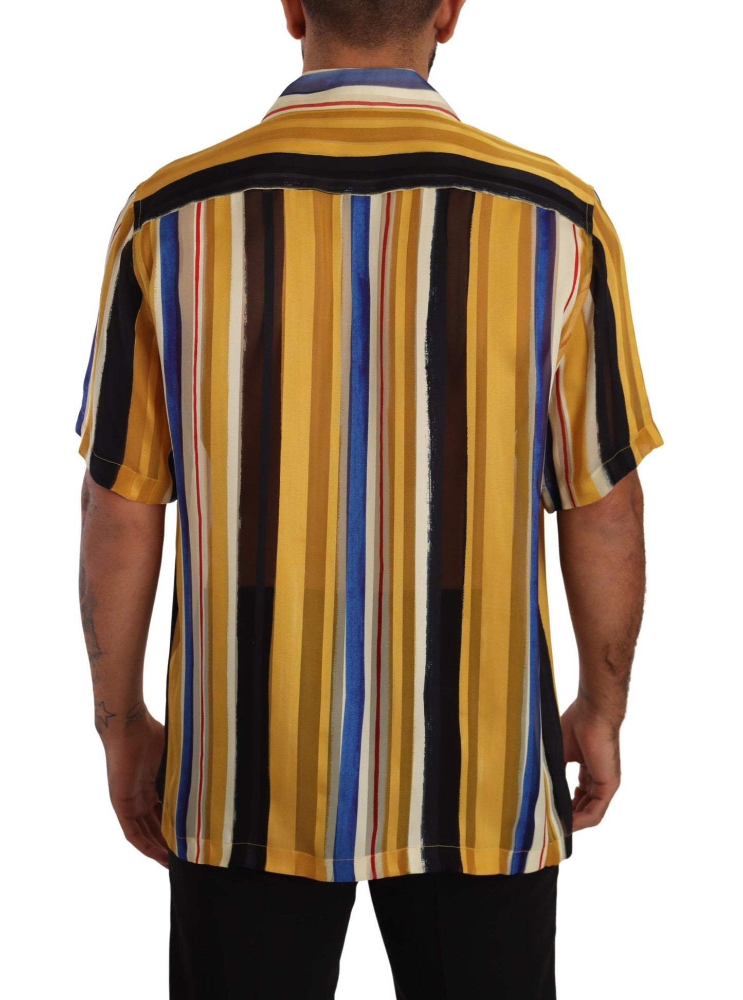 Dolce & Gabbana Yellow Striped Silk-Blend Men's Shirt