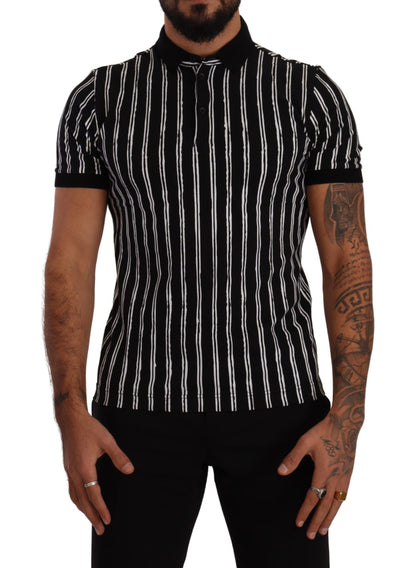 Dolce & Gabbana Black White Striped Polo Short Sleeve 티셔츠