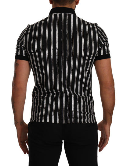 Dolce & Gabbana Black White Striped Polo Short Sleeve 티셔츠