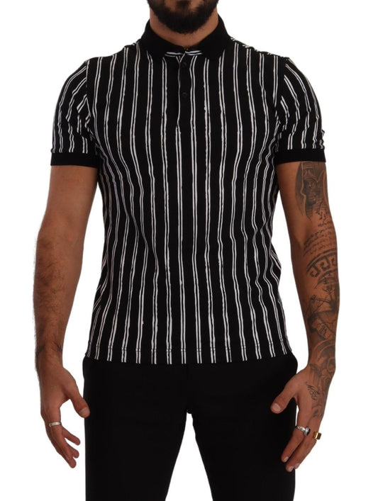 Dolce & Gabbana Black White Striped Polo Short Sleeve 티셔츠