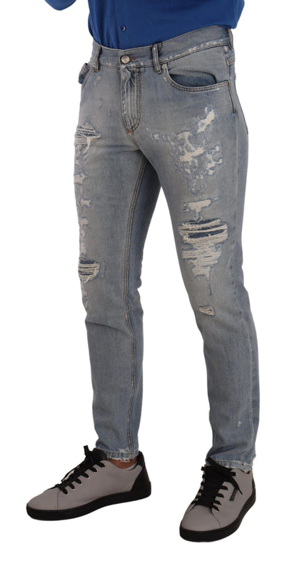 Dolce &amp; Gabbana Hellblaue, zerfetzte Jeans aus normalem Baumwolldenim