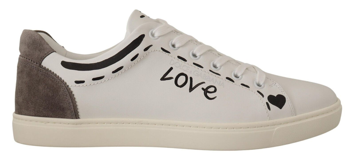 Dolce &amp; Gabbana Weißes Leder Grau LOVE Casual Sneakers Schuhe