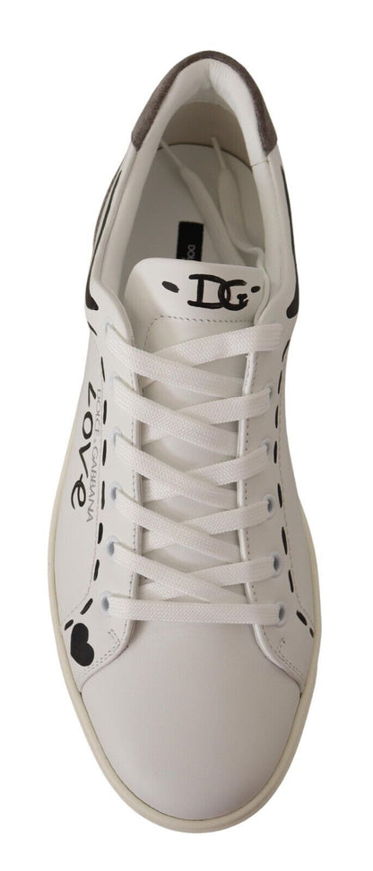 Dolce &amp; Gabbana Weißes Leder Grau LOVE Casual Sneakers Schuhe