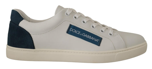 Dolce &amp; Gabbana Weiß-blaue Leder-Low-Top-Sneakers