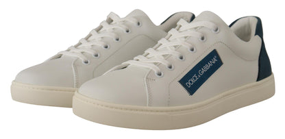 Dolce &amp; Gabbana Weiß-blaue Leder-Low-Top-Sneakers