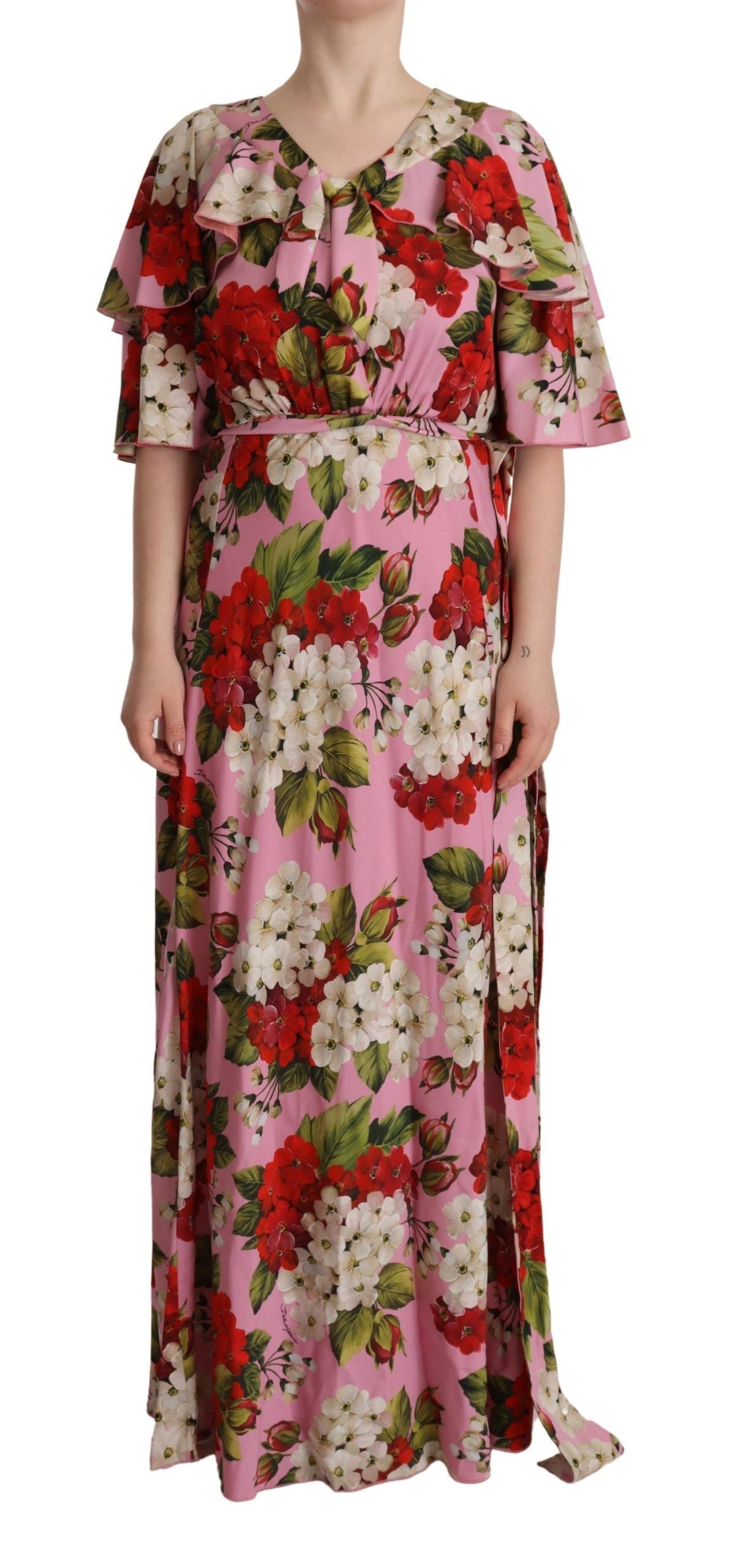 Dolce &amp; Gabbana Maxikleid aus Stretch-Seide mit Blumenmuster in Rosa