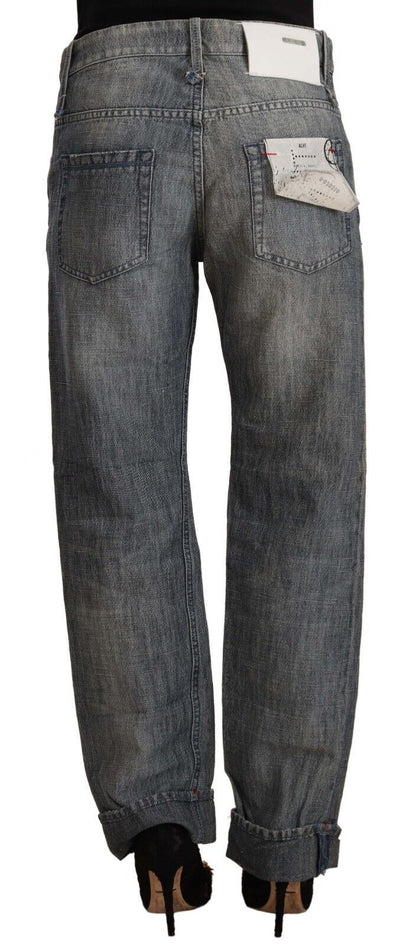 Acht graue verwaschene Jeans mit mittlerer Taille, geradem Denim und gefaltetem Saum