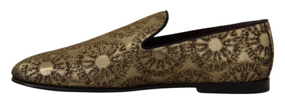 Dolce &amp; Gabbana Gold Jacquard Flats Herren-Loafer-Schuhe