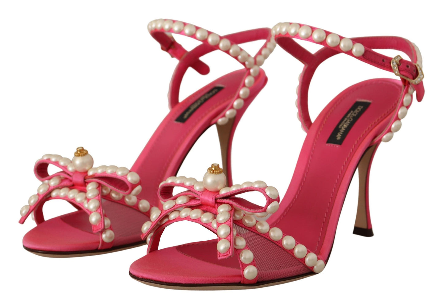 Dolce &amp; Gabbana Pink Satin White Pearl Crystals Heels Schuhe