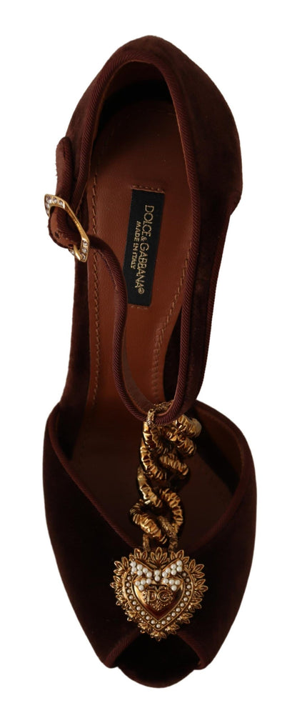 Dolce &amp; Gabbana Brown Coppar Devotion Heart Sandalen Schuhe