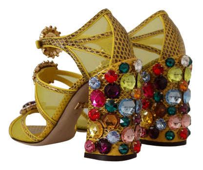 Dolce & Gabbana Yellow Leather Crystal Ayers Sandals 신발