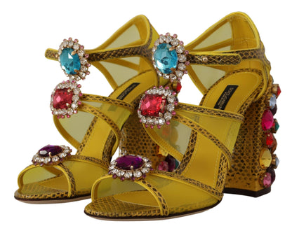 Dolce & Gabbana Yellow Leather Crystal Ayers Sandals 신발