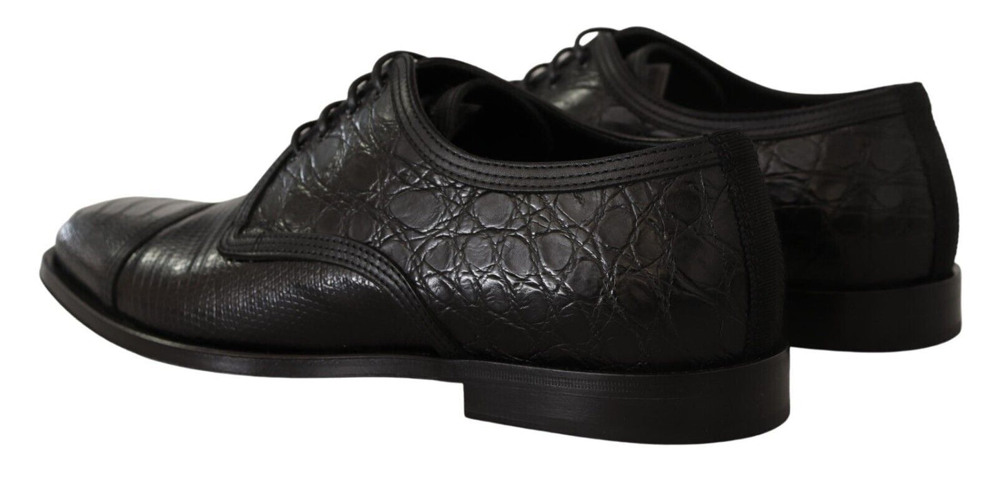 Dolce &amp; Gabbana Schwarze, formelle Derby-Schuhe zum Schnüren aus exotischem Leder