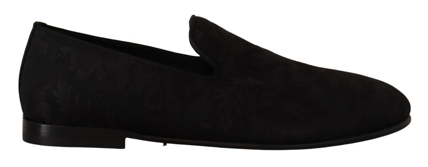 Schwarze Jacquard-Hausschuhe von Dolce &amp; Gabbana, flache Loafer-Schuhe