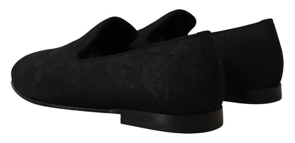 Schwarze Jacquard-Hausschuhe von Dolce &amp; Gabbana, flache Loafer-Schuhe