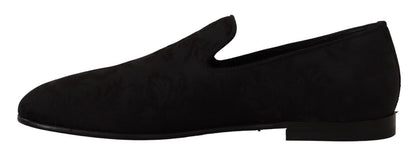 Schwarze Jacquard-Hausschuhe von Dolce &amp; Gabbana, flache Loafer-Schuhe