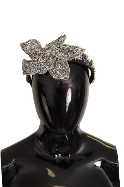 Dolce & Gabbana Black Crystal Beaded 스팽글 큰 꽃 diadem 머리띠