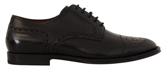 Dolce &amp; Gabbana Herren-Derby-Schuhe aus schwarzem Leder mit Flügelspitze