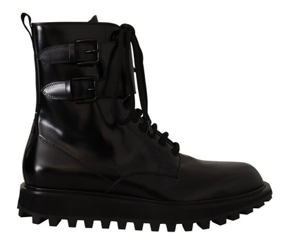 Dolce &amp; Gabbana Schwarze Leder-Combat-Schnürstiefel für Herren