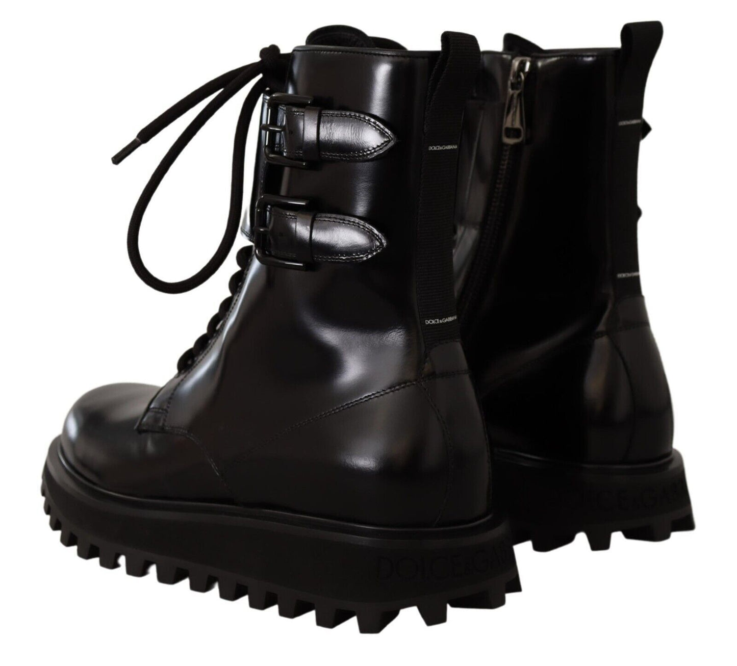 Dolce &amp; Gabbana Schwarze Leder-Combat-Schnürstiefel für Herren