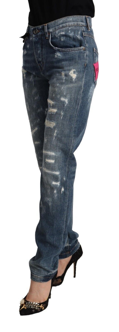 Dolce &amp; Gabbana Blue Distressed Denim BOYFRIEND Röhrenjeans