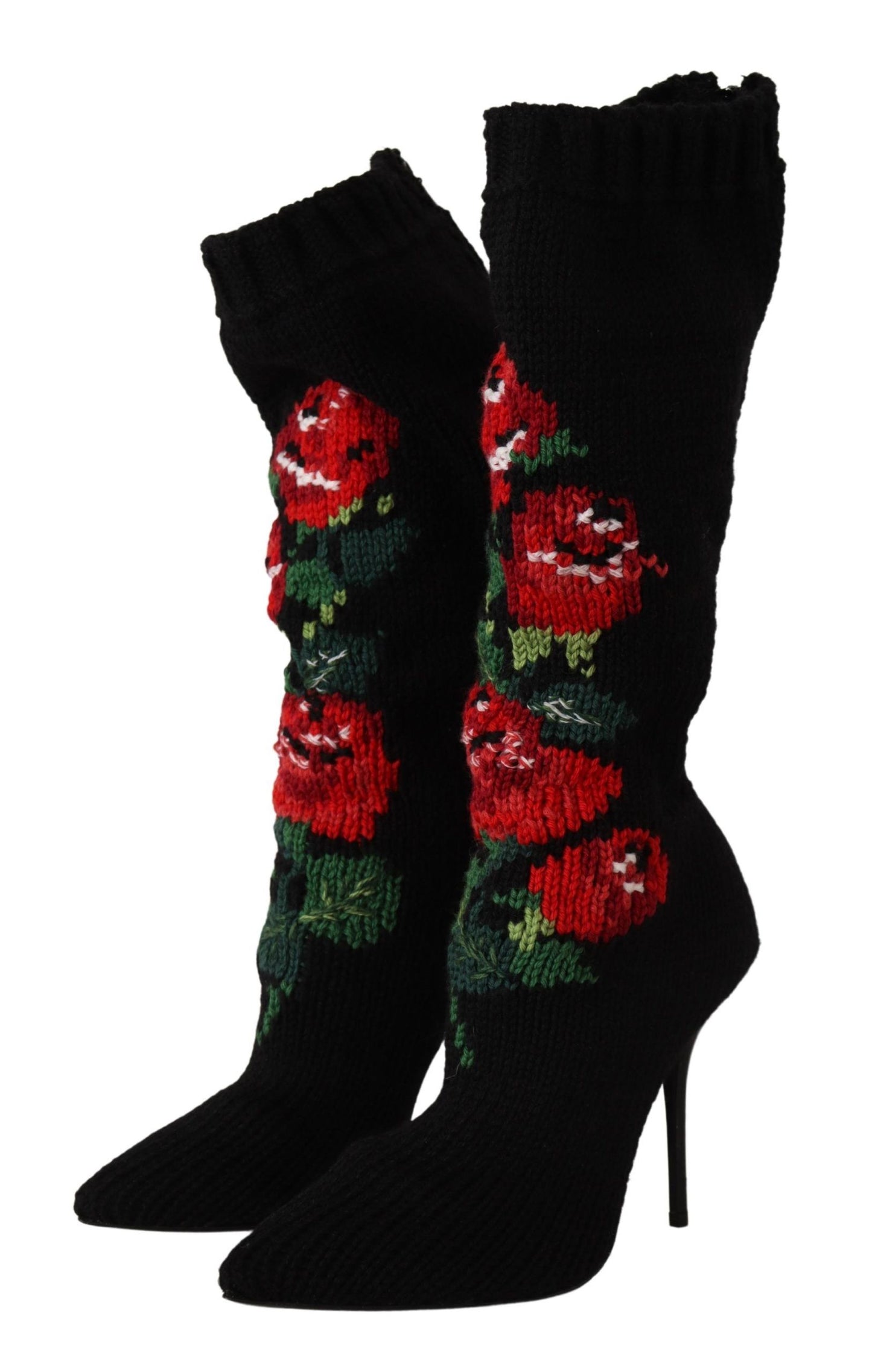 Dolce & Gabbana Black Stretch Socks 빨간 장미 부츠 신발